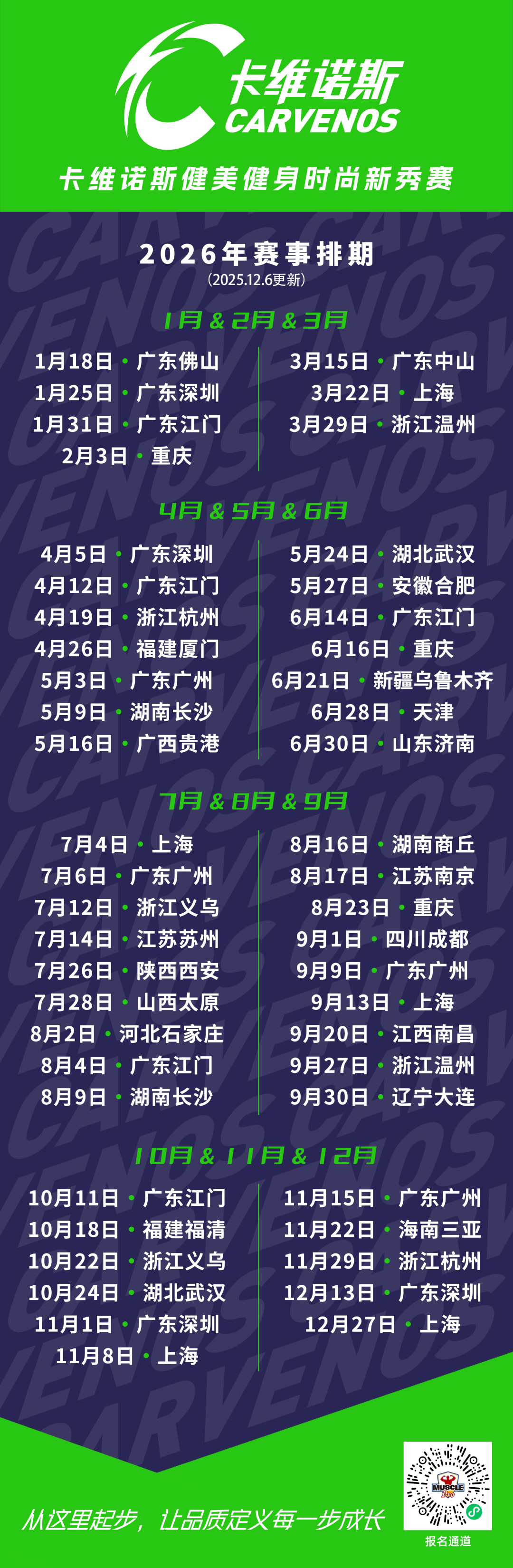 赛程发布|全新健美赛事品牌:CARVENOS卡维诺斯健美健身时尚新秀赛正式发布,2026赛程首发50场!插图1 赛程发布|全新健美赛事品牌:CARVENOS卡维诺斯健美健身时尚新秀赛正式发布,2026赛程首发50场!插图1